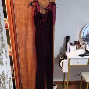 Plum Velvet Jumpsuit with Satin Tie Straps